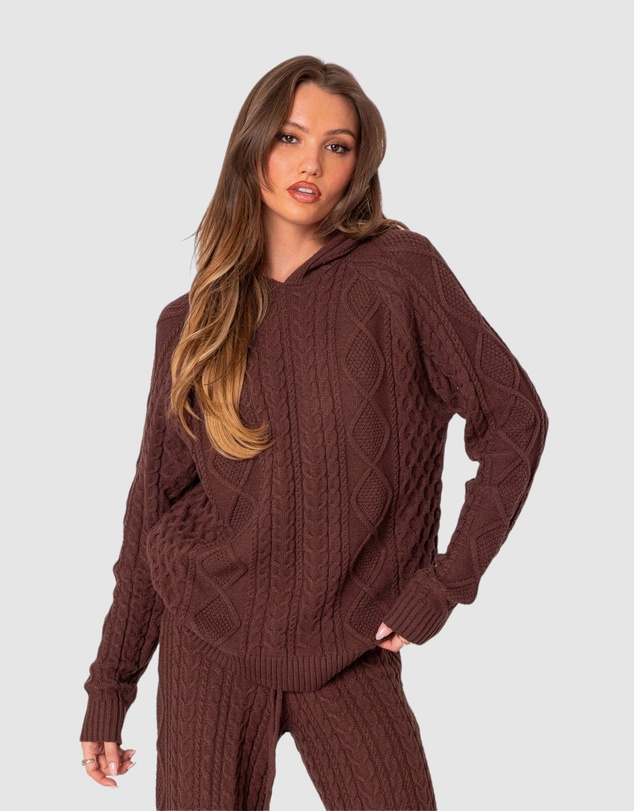 EDIKTED - Jelena Cable Knit Hoodie