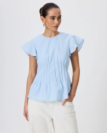 Tussah - Sabine Pintuck Cotton Linen Flutter Sleeve Top