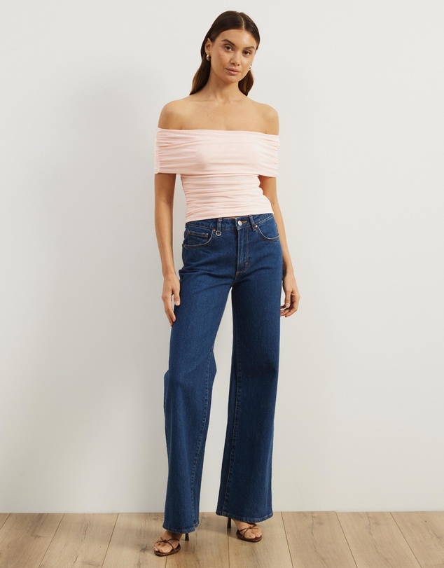 Atmos&Here - Elka Short Sleeve Mesh Off Shoulder Top