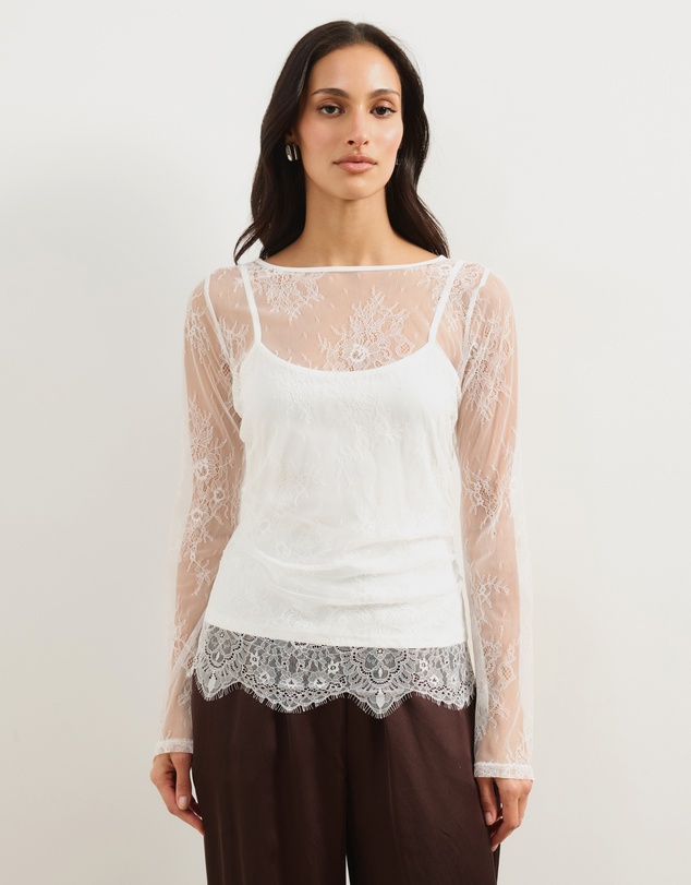 Atmos&Here - Gigi Chantilly Lace Long Sleeve Top With Removeable Cami