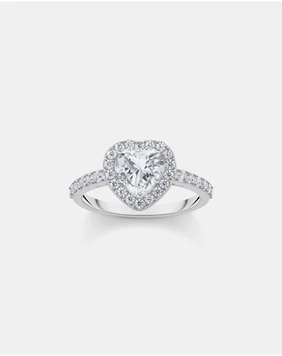 THOMAS SABO - Halo ring with white, heart-shaped zirconia