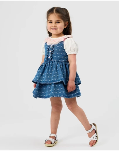 Goldie + Ace - Lightweight Denim Elastic Strap Pinafore Dress - ICONIC EXCLUSIVE - Babies-Kids