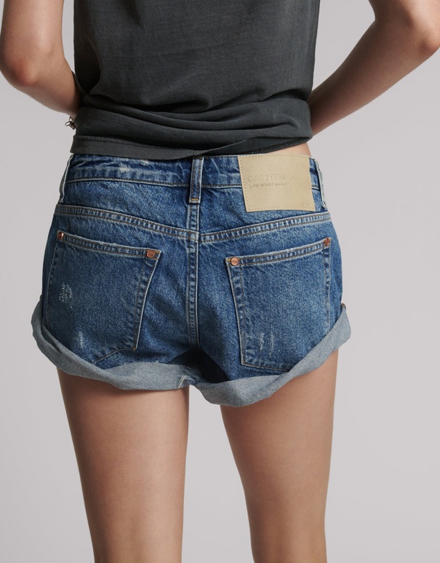 ONE TEASPOON - Bandits Low Waist Embellished Denim Shorts - Blue Thunder