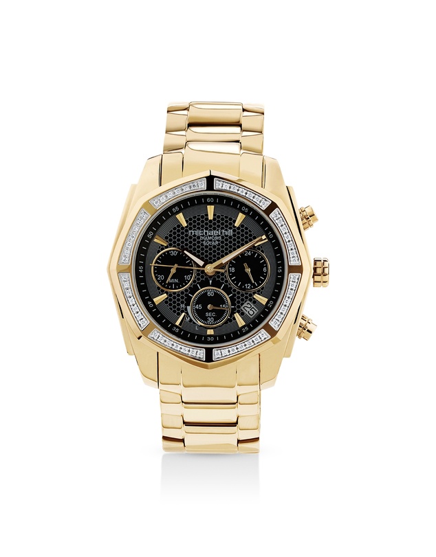 Michael Hill - Men's Solar Chronograph Watch with 0.50 Carat TW of Diamonds in Gold Tone Stainless Steel