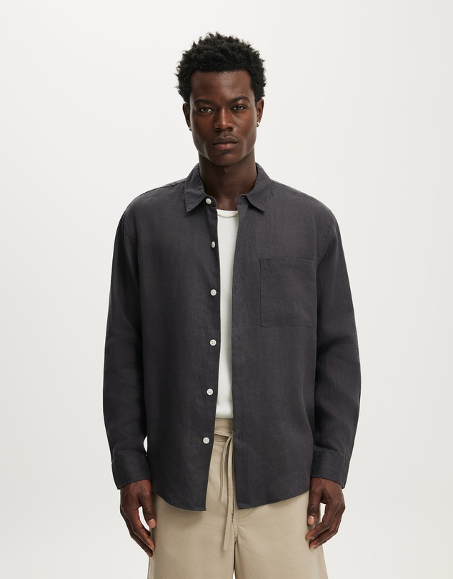 Cotton On - Relaxed Linen Long Sleeve Shirt