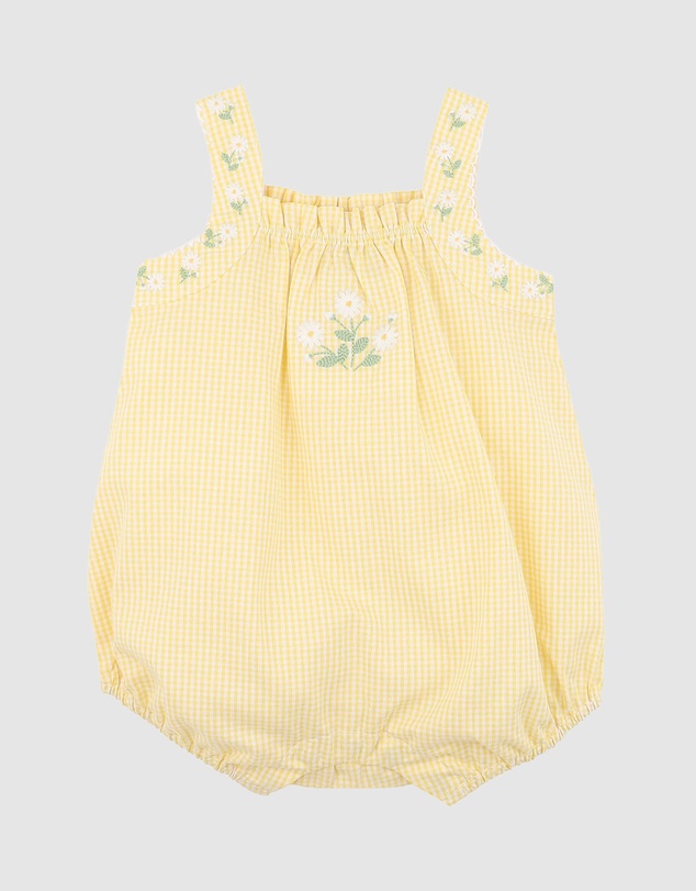 Bebe by Minihaha - Libby Check Romper W Emb Straps - Babies
