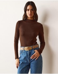Atmos&Here - Mock Neck Rib Long Sleeve Top