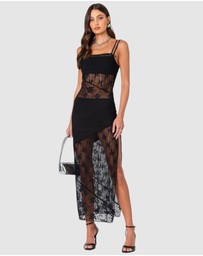 EDIKTED - Sheer Mesh & Lace Patchwork Maxi Dress