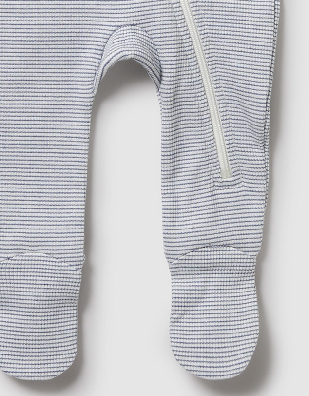 Wilson & Frenchy - Organic Stripe Rib Zipsuit with Feet - Babies