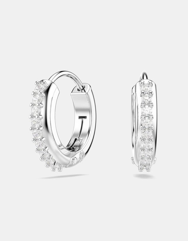 Swarovski - Matrix hoop earrings, Round cut, White, Rhodium plated