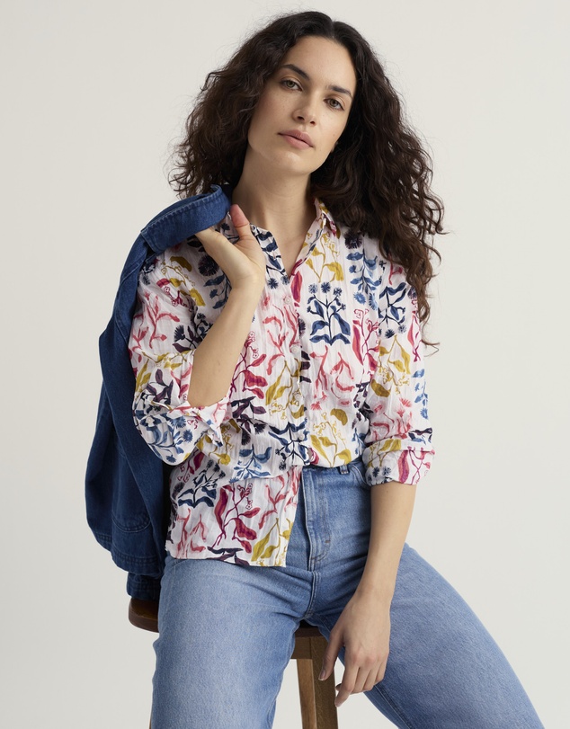Seasalt - Seasalt Cornwall Multi Larissa Shirt in Crinkled Organic Cotton