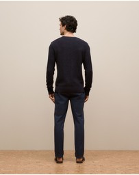 Trenery - Linen Cotton Texture Knit Crew in Navy