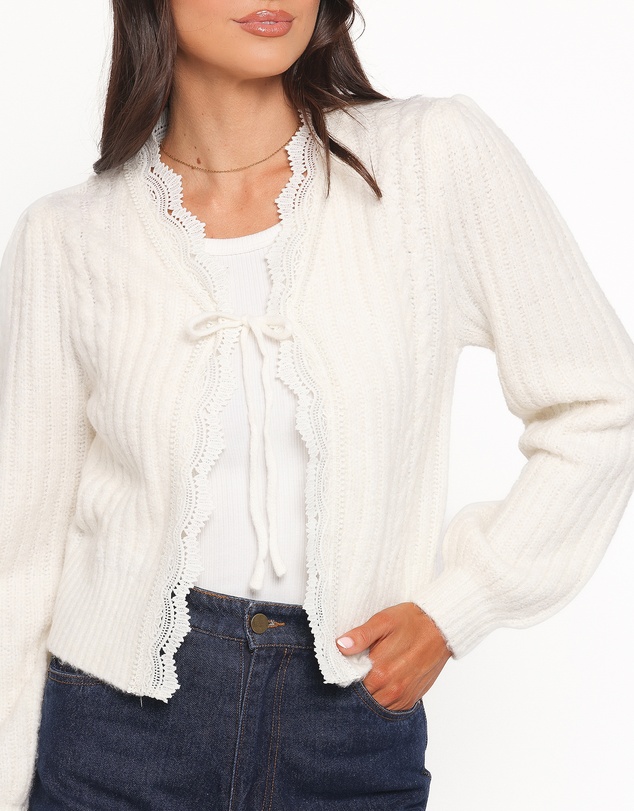 Petal & Pup - Silvie Lace Front Tie Cardigan - Cream