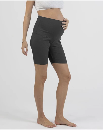 Angel Maternity - Maternity Rib Bamboo Bike Shorts in Black