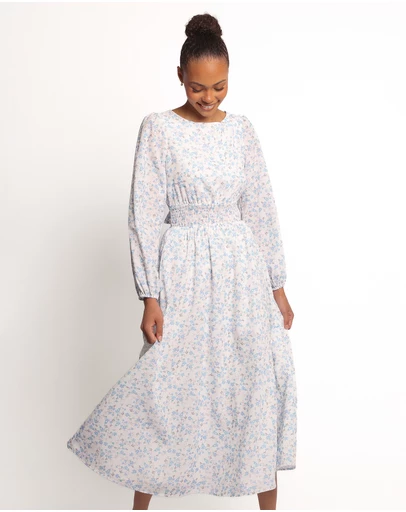 Petal & Pup - Roman Long Sleeve Maxi Dress - Blue Floral