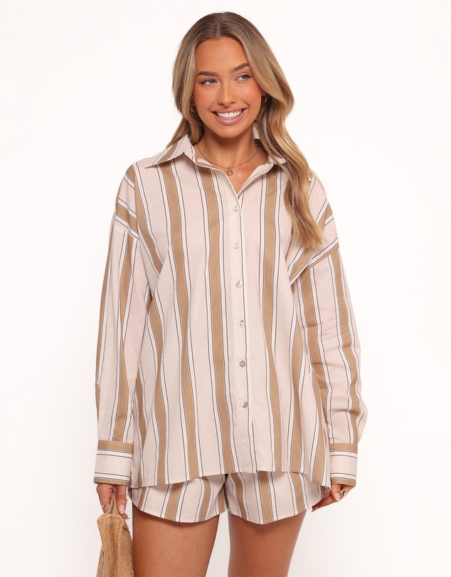 Petal & Pup - Dean Long Sleeve Short Set - Beige Stripe