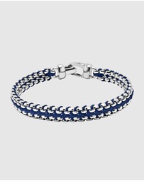 Nialaya Jewellery - Men's Navy Woven 8mm Box Chain Bracelet in Silver