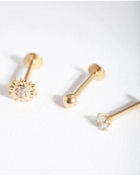 Lovisa - Gold Surgical Steel Cubic Zirconia Sun Flat Back Earring Pack