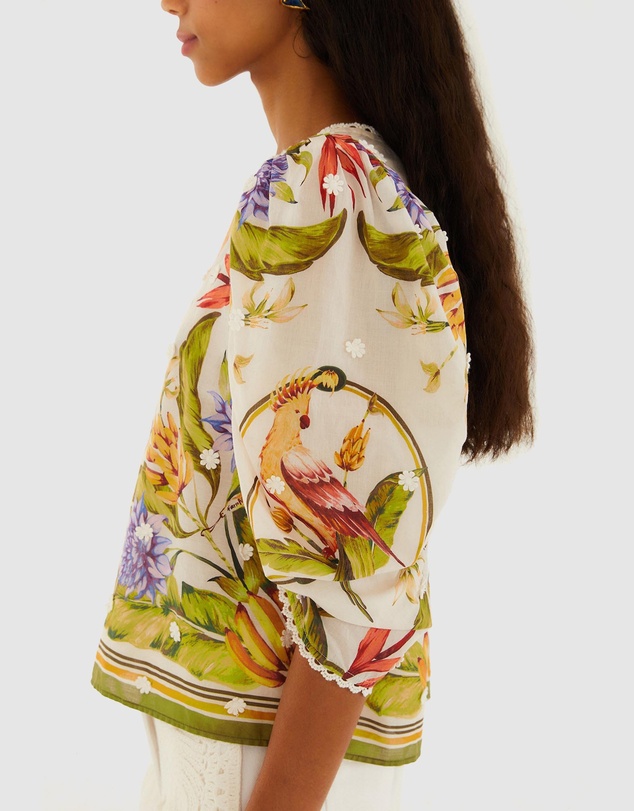 Farm Rio - Tropical Scarf Sand Green Blouse