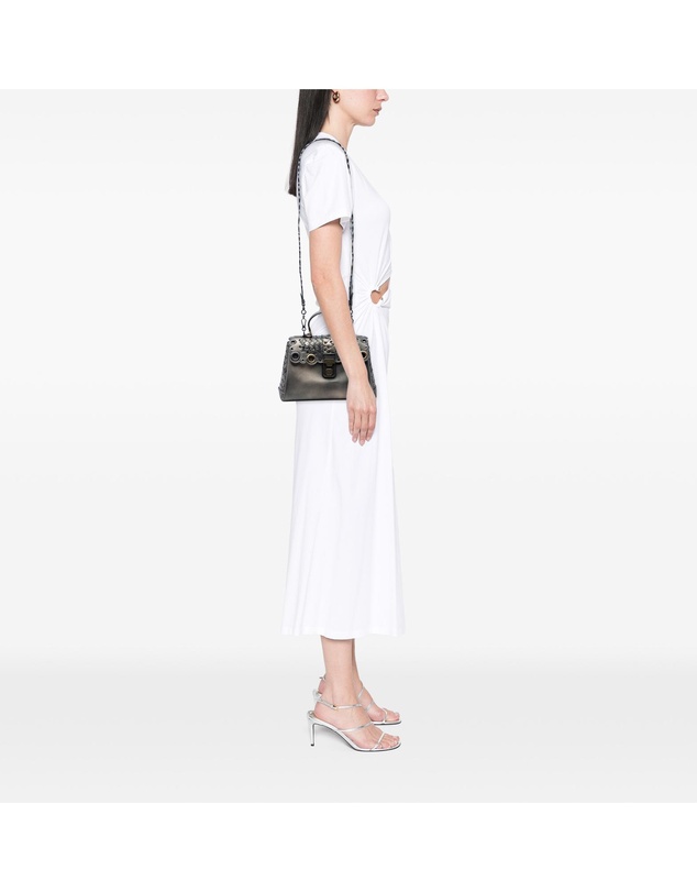 Pre-Loved by Azura Reborn - Pre-Loved Small Intrecciato Trimmed Metallic Nappa Grommet Piazza Satchel