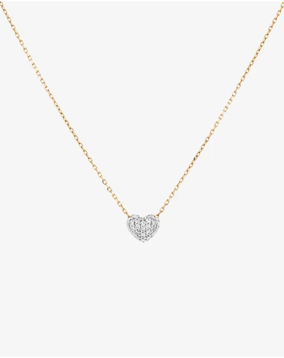 Michael Hill - Mini Puff Heart Necklace with .12TW of Diamonds in 10kt Yellow Gold and Rhodium