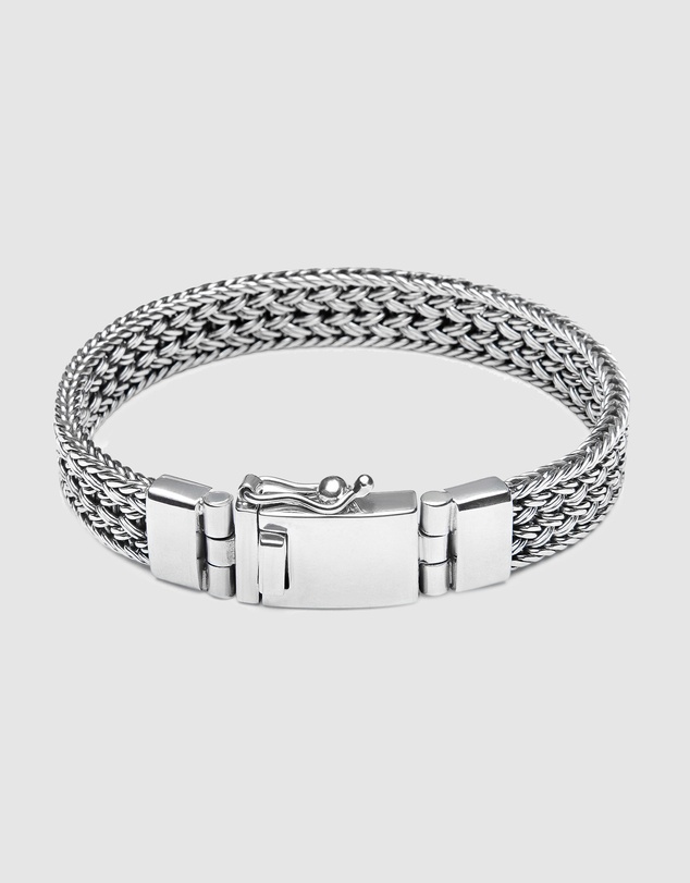 Nialaya Jewellery - Men's Silver Braided Chain Bracelet