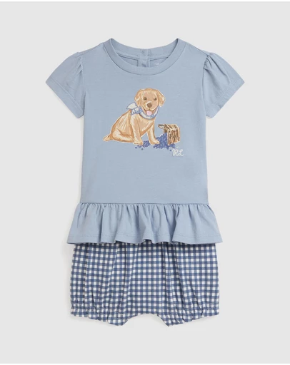 Polo Ralph Lauren - Dog-Print Cotton Tee & Gingham Bloomers - Babies