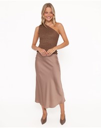 Petal & Pup - Nellie Satin Midi Skirt - Mocha Brown