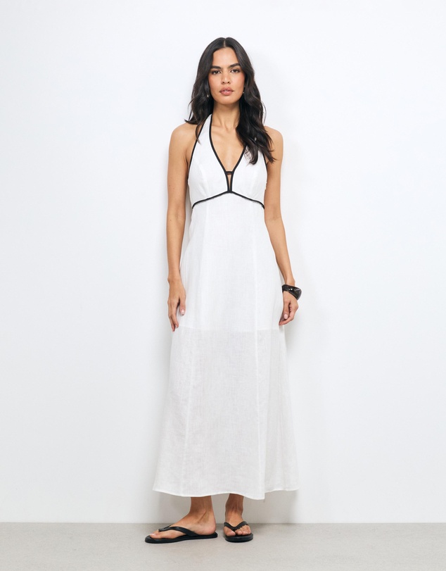 AERE - Lumi Contrast Bind Linen Midi Dress