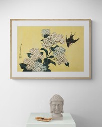 Inka Arthouse - Hydrangea & Swallow by Hokusai Art Print