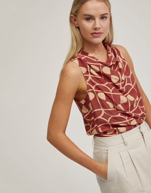 Oxford - Angelica Geo Print Soft Neck Top