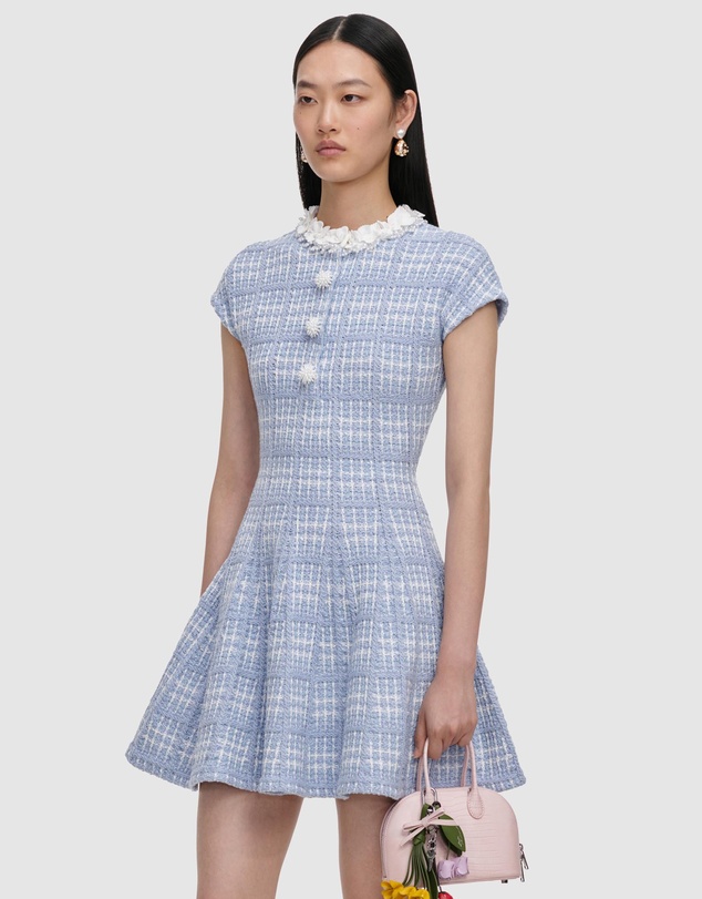 Self Portrait - Check Knit Beaded Mini Dress