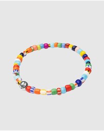 Nialaya Jewellery - Wristband with Assorted Vintage Trifocal Beads and Silver