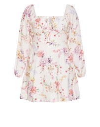 City Chic - Abbie Long Sleeve Floral Print Mini Dress - Ivory