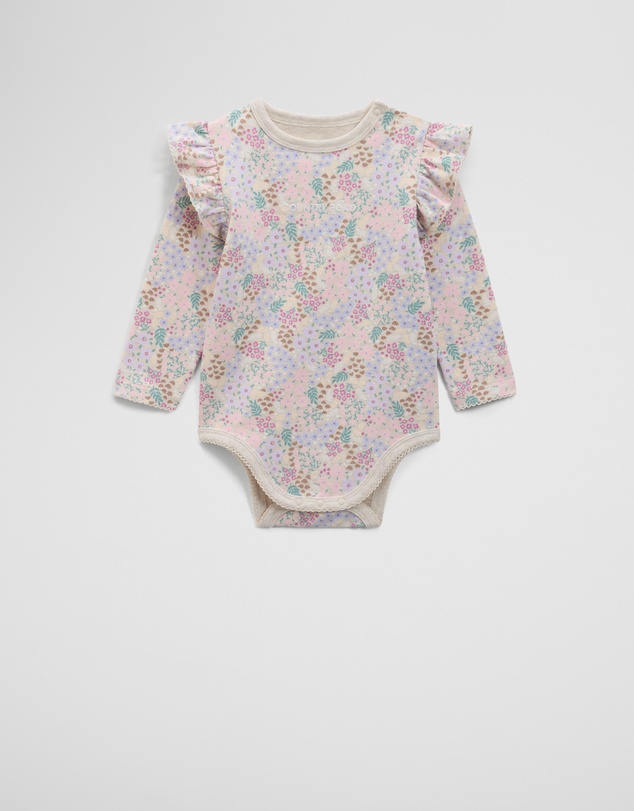 Country Road - Organically Grown Cotton Blend Frill Long Sleeve Logo Bodysuit