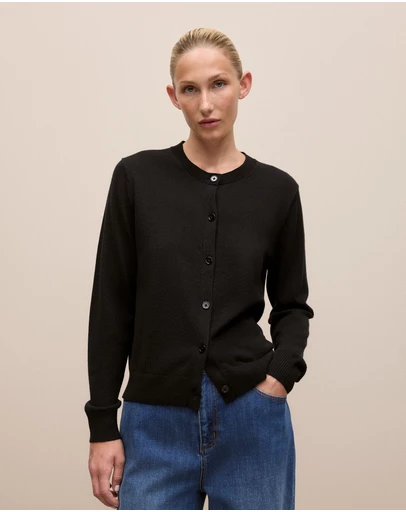 Trenery - Merino Classic Crew Cardigan in Black