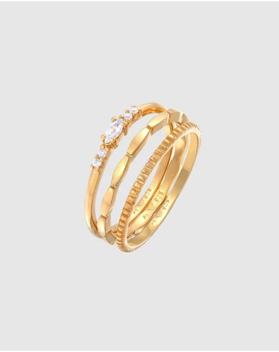Elli Jewelry - Zirconia Stacking Ring Set in Gold-Plated 925 Silver