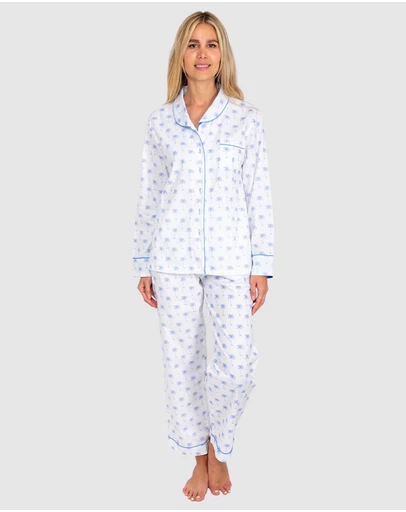 Sant And Abel - Women's Blue Palm Tree Long Sleeve Pajama Set