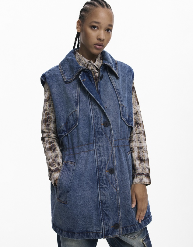 Desigual - Denim coat with faux fur trim