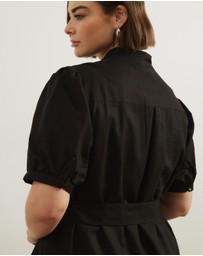 Atmos&Here Curvy - Bailey Button Front Linen Blend Mini Dress