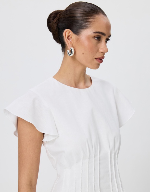Tussah - Sabine Pintuck Cotton Linen Flutter Sleeve Top