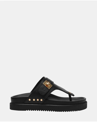 Steve Madden - Thona Black Leather Sandals
