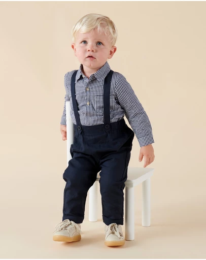 Designer Kidz - Finley Linen Suspender Pants