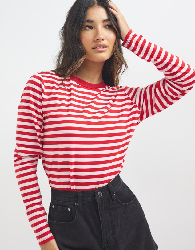 Dazie - Melrose Long Sleeve Stripe Boyfriend Tee