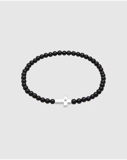 Kuzzoi - ICONIC EXCLUSIVE - Onyx Beads Bracelet with Silver Cross