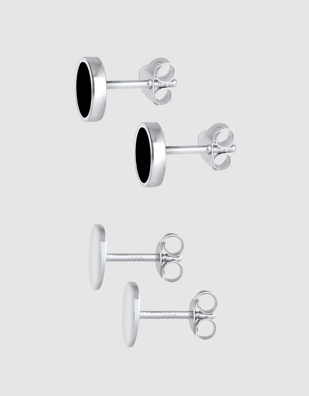 Kuzzoi - ICONIC EXCLUSIVE - Earrings Men Set Stud Circle Geo with Enamel in 925 Sterling Silver