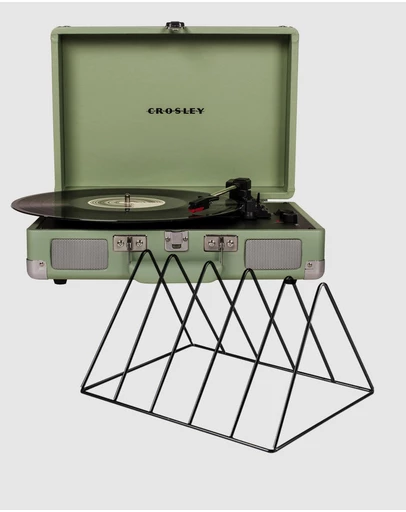 Crosley - Crosley Cruiser Bluetooth Portable Turntable - Mint + Gadhouse Vinyl Rack Bundle - Black
