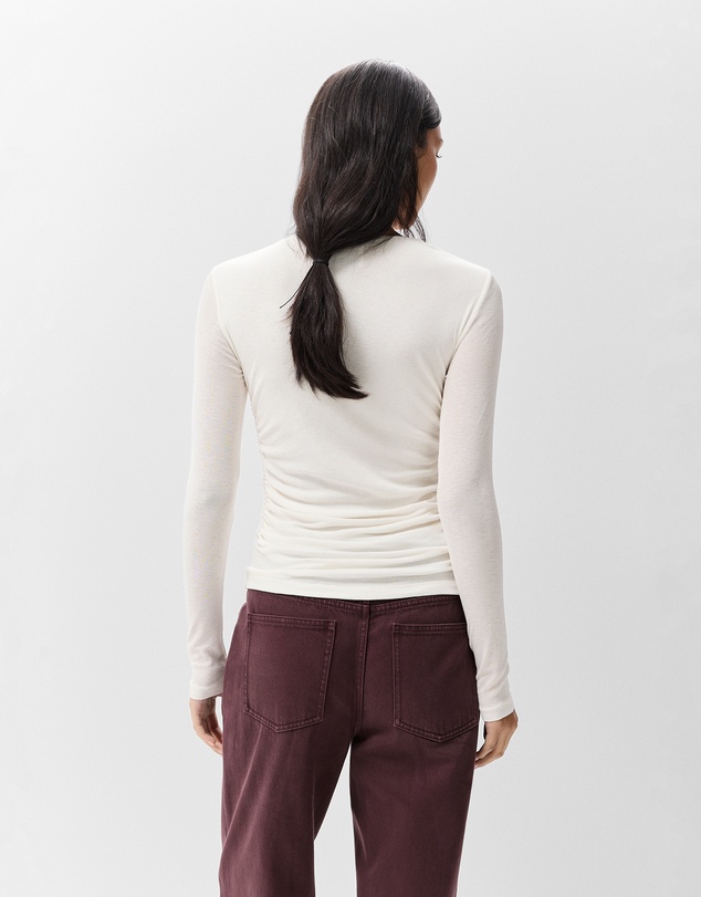 UNISON - Long Sleeve Ruched Mesh Top