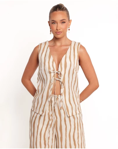 Petal & Pup - Marmo Tie Vest Top - Tan Stripe