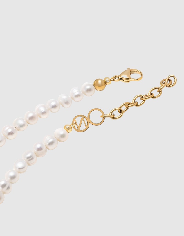 Nialaya Jewellery - Men's Cross Pearl Choker with Evil Eyes